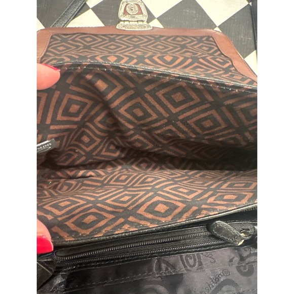 VTG Brighton Brown Black Leather Crossbody Shoulder Bag Buckle Detail - Picture 2 of 7